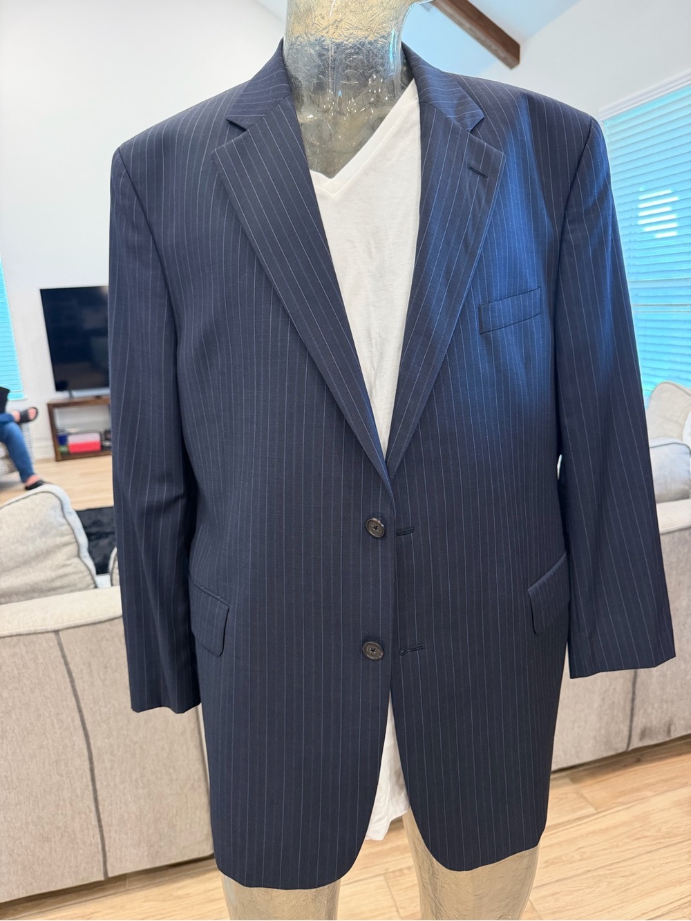 Men's Navy Pinstripe Two-Button Sport Coat